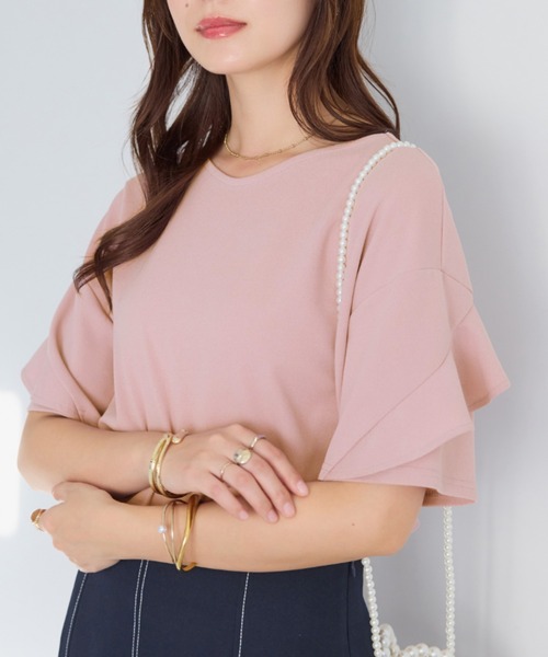 セール】【サラっとした着心地/晩夏まで活躍する袖丈】フリル袖T