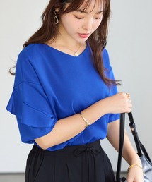 alotta（アロッタ）の「【サラっとした着心地/晩夏まで活躍する袖丈】フリル袖Ｔシャツブラウス≪Sサイズ展開あり≫（シャツ/ブラウス）」