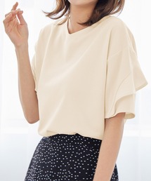 【サラっとした着心地/晩夏まで活躍する袖丈】フリル袖Tシャツブラウス≪Sサイズ展開あり≫