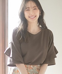 【サラっとした着心地/晩夏まで活躍する袖丈】フリル袖Tシャツブラウス≪Sサイズ展開あり≫