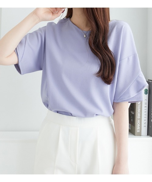 alotta(アロッタ)の「【サラっとした着心地/晩夏まで活躍する袖丈】フリル袖Tシャツブラウス≪Sサイズ展開あり≫(シャツ/ブラウス・レディース・モカ/プラム/オフホワイト/レッド/ネイビー/レッド系その他/チェリーピンク/ブラック/ベージュ/ライトグリーン/ライトブルー/ライトピンク/ミント/ブルー系その他/ブルーグリーン/ホワイト系その他/ブラック系その他/ドット/アイボリー/ロイヤルブルー・MEDIUM/XXXX-LARGE/LARGE/XXX-LARGE/SMALL/X-LARGE/XX-LARGE)」の22枚目の写真
