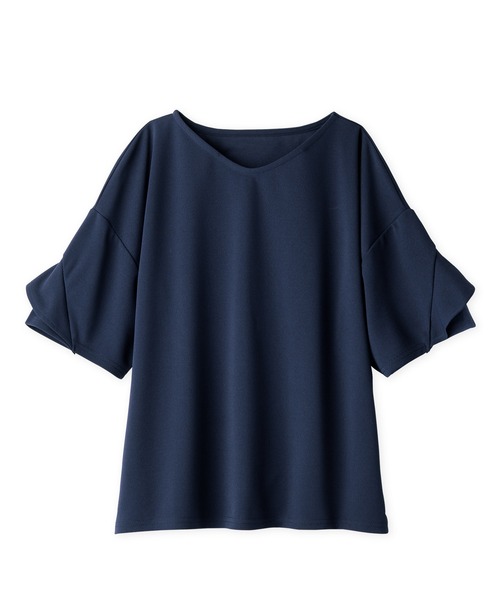 セール】【サラっとした着心地/晩夏まで活躍する袖丈】フリル袖T