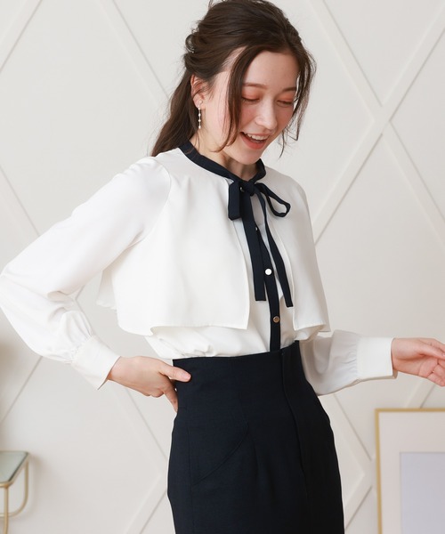 ASTORIA ODIER（アストリアオディール）の「配色リボンタイ トレンチブラウス（シャツ/ブラウス・レディース・ピンクベージュ/ベージュ/ネイビー/ラベンダー/ホワイト・SMALL/MEDIUM）」の6枚目の写真