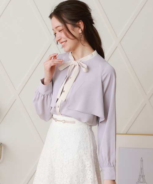 ASTORIA ODIER（アストリアオディール）の「配色リボンタイ トレンチブラウス（シャツ/ブラウス・レディース・ピンクベージュ/ベージュ/ネイビー/ラベンダー/ホワイト・SMALL/MEDIUM）」の19枚目の写真