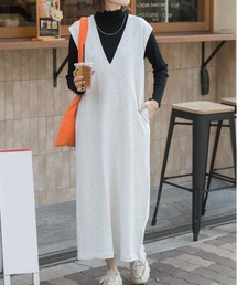ロングレングス 裏毛 Vネックジャンパースカート