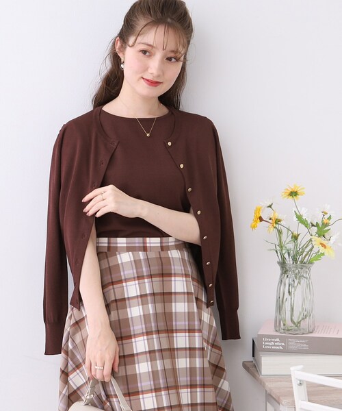 couture brooch（クチュールブローチ）の「◆GOLD釦コンパクトカーデ（カーディガン/ボレロ・レディース・ピンク系/ブラウン系/アイボリー系2・38/42）」の2枚目の写真