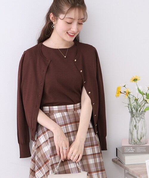 couture brooch（クチュールブローチ）の「◆GOLD釦コンパクトカーデ（カーディガン/ボレロ・レディース・ピンク系/ブラウン系/アイボリー系2・38/42）」の13枚目の写真