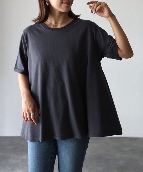 Riberry(リベリー)の「Aラインフレア半袖Tシャツ(Tシャツ/カットソー・レディース・オフホワイト/スミクロ・FREE)」の14枚目の写真