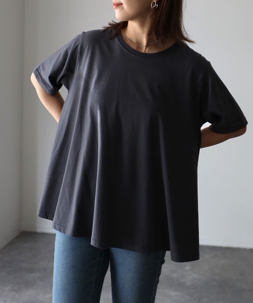 Riberry(リベリー)の「Aラインフレア半袖Tシャツ(Tシャツ/カットソー・レディース・オフホワイト/スミクロ・FREE)」の15枚目の写真