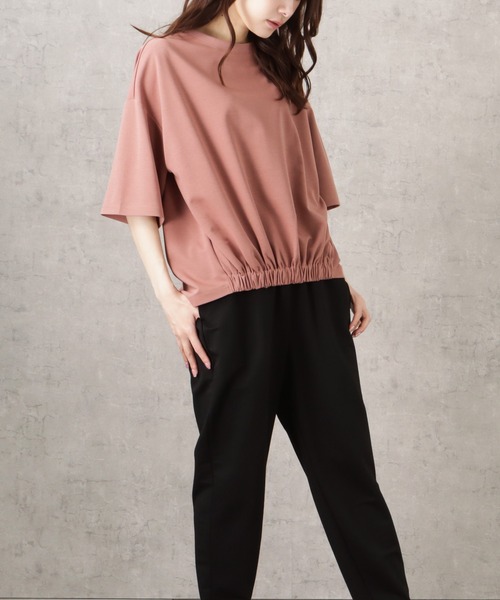 NAVY（ネイビー）の「ステインブロックフロントギャザー無地プルオーバー（Tシャツ/カットソー・レディース・グレイッシュベージュ/パープル/オレンジ/アイボリー・フリー）」の9枚目の写真