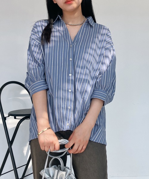 AS KNOW AS plus（アズノゥアズプラス）の「〇レースアップ5分袖スキッパーブラウス（シャツ/ブラウス・レディース・オフホワイト/ネイビー系/ブラック系/ブルー系/グリーン系/ベージュ系/サックスブルー系/ブルー系1/ブルー系2/イエロー系2/ブルー系3/サックスブルー系1/ベージュ系その他/ブルー系その他・FREE）」の12枚目の写真