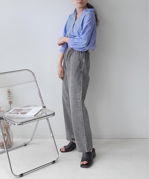 AS KNOW AS plus（アズノゥアズプラス）の「〇レースアップ5分袖スキッパーブラウス（シャツ/ブラウス・レディース・オフホワイト/ネイビー系/ブラック系/ブルー系/グリーン系/ベージュ系/サックスブルー系/ブルー系1/ブルー系2/イエロー系2/ブルー系3/サックスブルー系1/ベージュ系その他/ブルー系その他・FREE）」の18枚目の写真