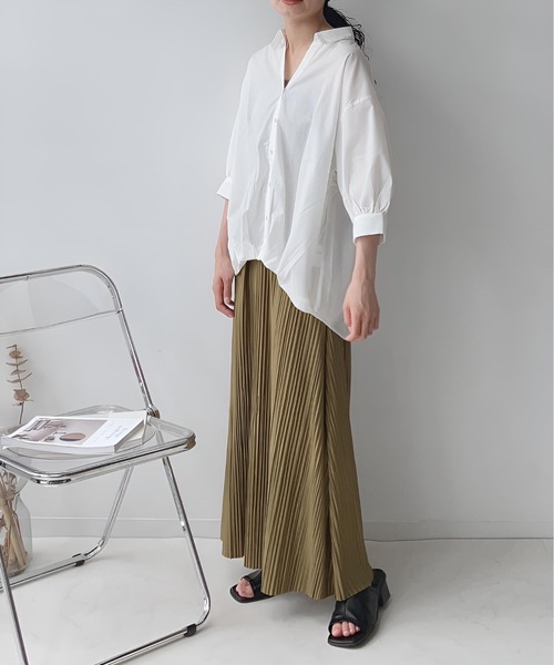 AS KNOW AS plus（アズノゥアズプラス）の「〇レースアップ5分袖スキッパーブラウス（シャツ/ブラウス・レディース・オフホワイト/ネイビー系/ブラック系/ブルー系/グリーン系/ベージュ系/サックスブルー系/ブルー系1/ブルー系2/イエロー系2/ブルー系3/サックスブルー系1/ベージュ系その他/ブルー系その他・FREE）」の22枚目の写真