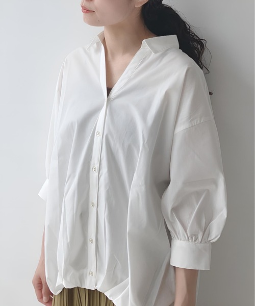 AS KNOW AS plus（アズノゥアズプラス）の「〇レースアップ5分袖スキッパーブラウス（シャツ/ブラウス・レディース・オフホワイト/ネイビー系/ブラック系/ブルー系/グリーン系/ベージュ系/サックスブルー系/ブルー系1/ブルー系2/イエロー系2/ブルー系3/サックスブルー系1/ベージュ系その他/ブルー系その他・FREE）」の21枚目の写真