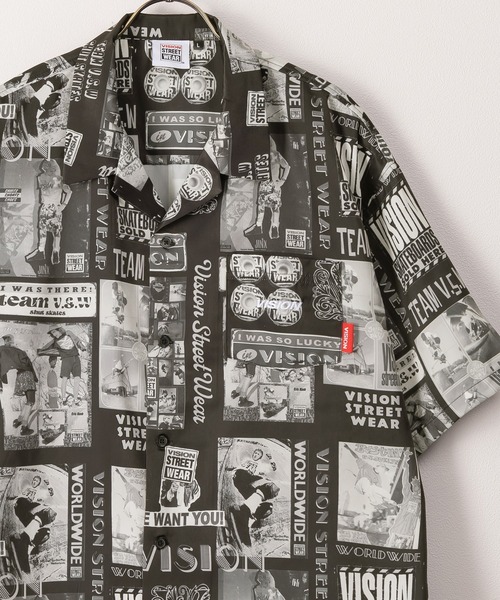 VISION STREET WEAR（ヴィジョンストリートウェア）の「【VISION STREET WEAR／ヴィジョンストリートウェア】総柄オープンカラーシャツ/開襟シャツ/ビッグシルエット（シャツ/ブラウス・メンズ・ブラック系その他/ブラック・M/L/XL）」の2枚目の写真