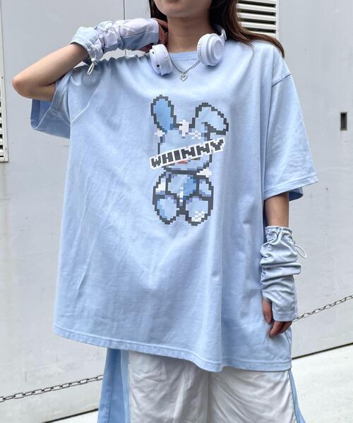 Whinny（ホワイニー）の「Whinny/ゲーミングウサギ（Tシャツ/カットソー・レディース・サックスブルー/ブラック/ホワイト・FREE）」の3枚目の写真