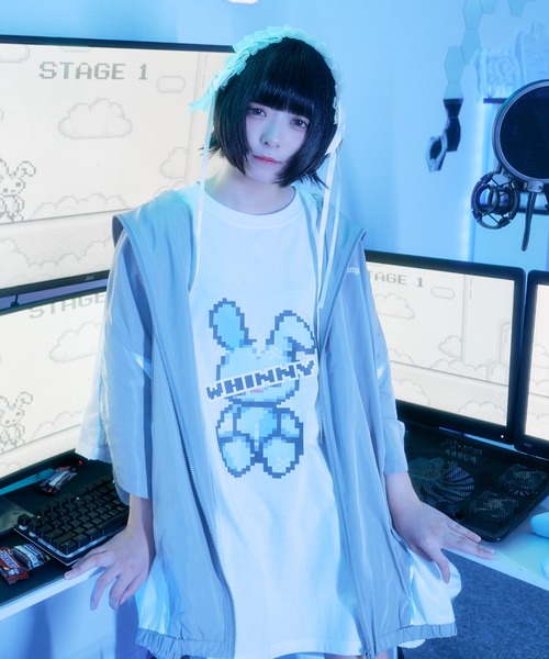 Whinny（ホワイニー）の「Whinny/ゲーミングウサギ（Tシャツ/カットソー・レディース・サックスブルー/ブラック/ホワイト・FREE）」の14枚目の写真