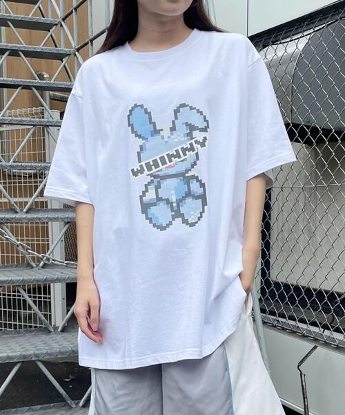 Whinny（ホワイニー）の「Whinny/ゲーミングウサギ（Tシャツ/カットソー・レディース・サックスブルー/ブラック/ホワイト・FREE）」の13枚目の写真