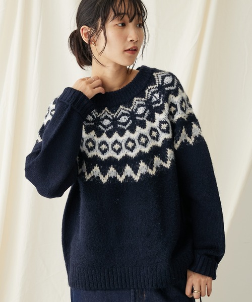 CRAFT STANDARD BOUTIQUE（クラフトスタンダードブティック）の「求心柄ニットプルオーバー（ニット/セーター・レディース・ネイビー/アイボリー/グレー・FREE）」の3枚目の写真