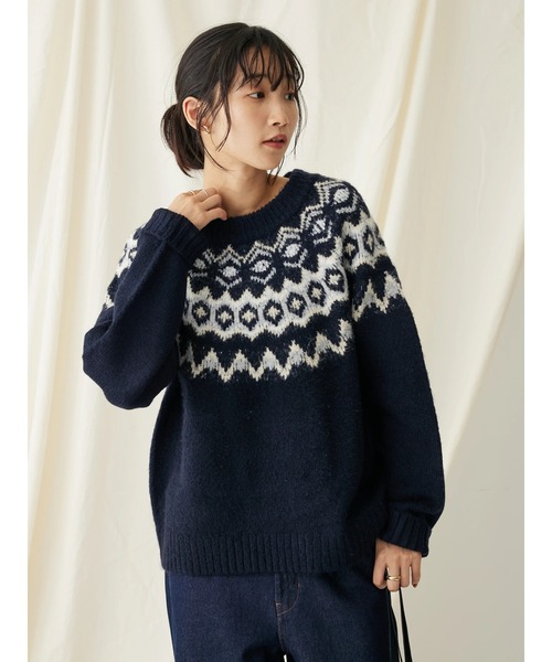 CRAFT STANDARD BOUTIQUE（クラフトスタンダードブティック）の「求心柄ニットプルオーバー（ニット/セーター・レディース・ネイビー/アイボリー/グレー・FREE）」の7枚目の写真