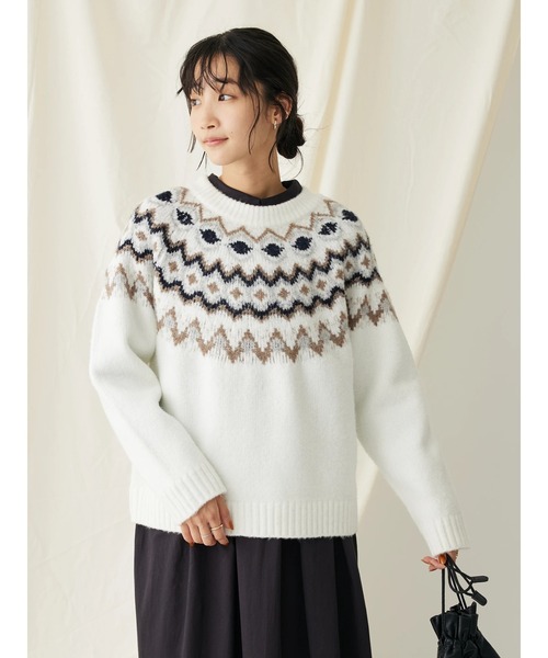 CRAFT STANDARD BOUTIQUE（クラフトスタンダードブティック）の「求心柄ニットプルオーバー（ニット/セーター・レディース・ネイビー/アイボリー/グレー・FREE）」の8枚目の写真