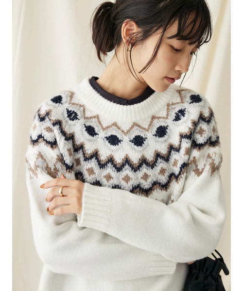 CRAFT STANDARD BOUTIQUE（クラフトスタンダードブティック）の「求心柄ニットプルオーバー（ニット/セーター・レディース・ネイビー/アイボリー/グレー・FREE）」の10枚目の写真