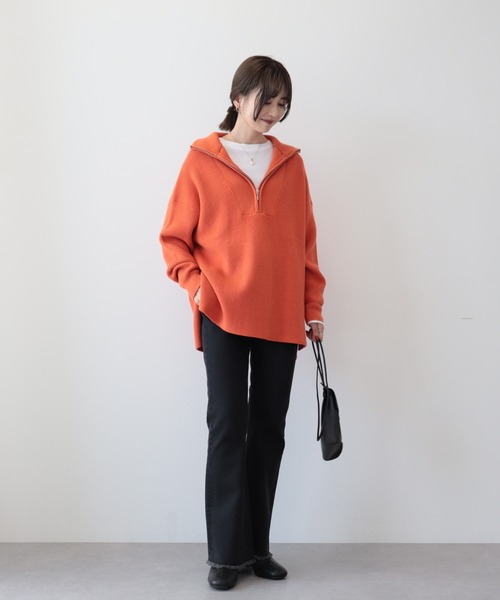 AMERICAN HOLIC(アメリカンホリック)の「バイパチハーフZIP片畦ニットプルオーバー(ニット/セーター・レディース・モカ/アイボリー/オレンジ/ダークグレー・M/L)」の10枚目の写真