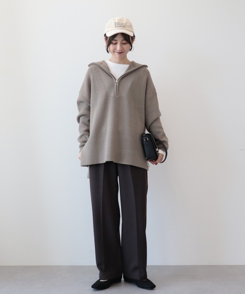 セール】バイパチハーフZIP片畦ニットプルオーバー（ニット/セーター