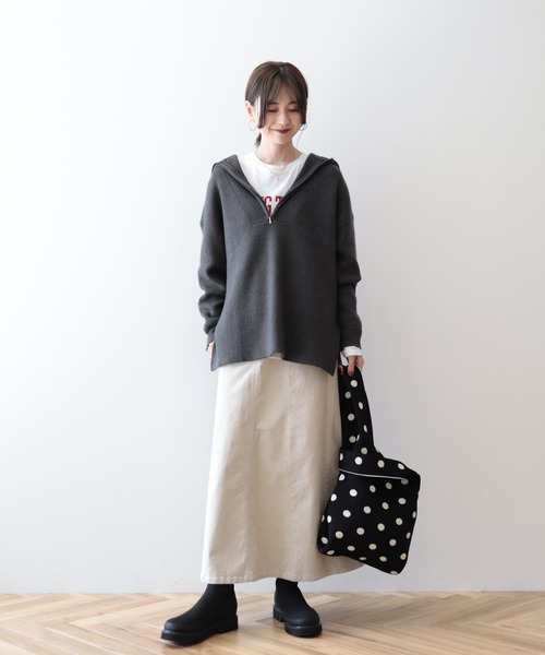 AMERICAN HOLIC(アメリカンホリック)の「バイパチハーフZIP片畦ニットプルオーバー(ニット/セーター・レディース・モカ/アイボリー/オレンジ/ダークグレー・M/L)」の14枚目の写真