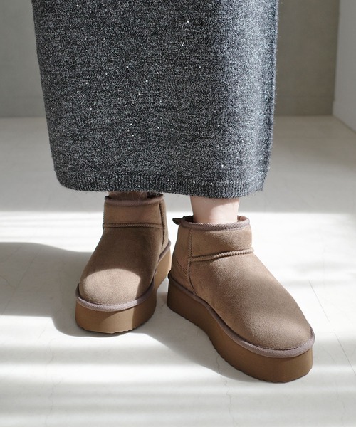 AmiAmi(アミアミ)の「【2025AW再販!】厚底ムートンブーツ/軽量ファーショートブーツ(ブーツ・レディース・グレー/キャメル/グレイッシュベージュ/ベージュ/ブラック・LL/S/M/L)」の13枚目の写真