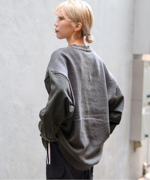 人気ブランド＊【スミ・スタイル】コンビコート/デニム/ニット/切り替え 人気ブランド＊【スミ・スタイル】コンビコート/デニム/ニット/切り替え