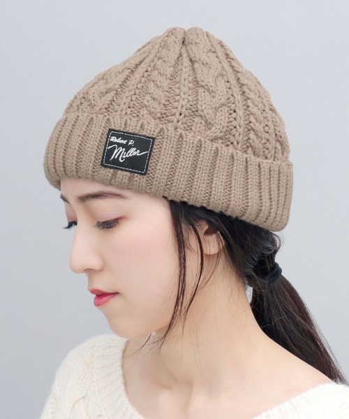 MILLER（ミラー）の「ケーブル編みニット ニット帽（ニットキャップ/ビーニー・レディース・ブラック/ベージュ/オフホワイト・FREE）」の3枚目の写真