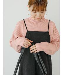 ワイドリブ切替ボトルネックニット