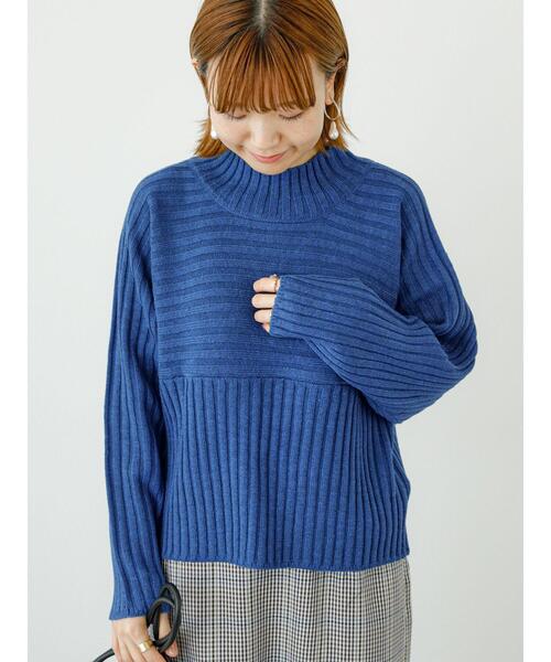 Lugnoncure（ルノンキュール）の「ワイドリブ切替ボトルネックニット（ニット/セーター・レディース・ピンク/ブルー/オフホワイト/ブラック/ミント・F）」の5枚目の写真