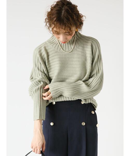 Lugnoncure（ルノンキュール）の「ワイドリブ切替ボトルネックニット（ニット/セーター・レディース・ピンク/ブルー/オフホワイト/ブラック/ミント・F）」の4枚目の写真
