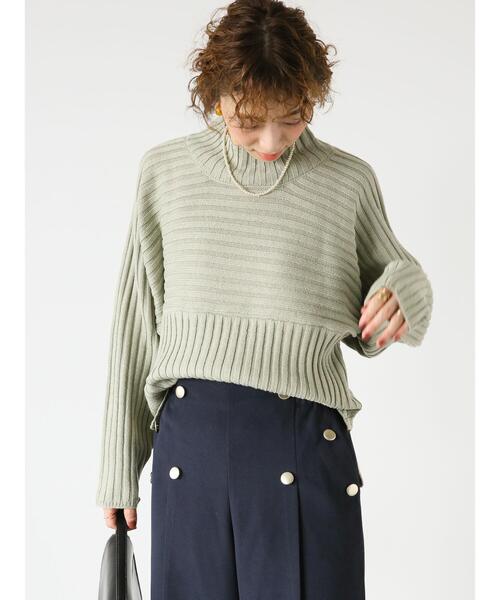 Lugnoncure（ルノンキュール）の「ワイドリブ切替ボトルネックニット（ニット/セーター・レディース・ピンク/ブルー/オフホワイト/ブラック/ミント・F）」の9枚目の写真