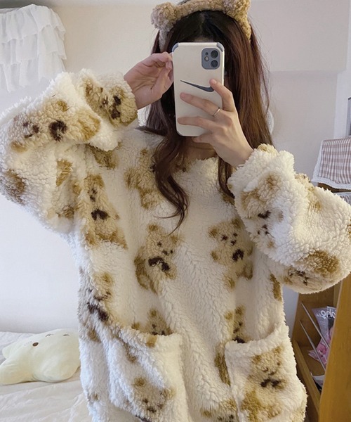 VitaFelice(ヴィータフェリーチェ)の「くまプリント ルームウエア パジャマ 【2点セット】(ルームウェア/パジャマ・レディース・ホワイト/ブラウン・FREE)」の14枚目の写真