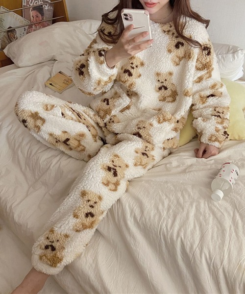 VitaFelice(ヴィータフェリーチェ)の「くまプリント ルームウエア パジャマ 【2点セット】(ルームウェア/パジャマ・レディース・ホワイト/ブラウン・FREE)」の17枚目の写真