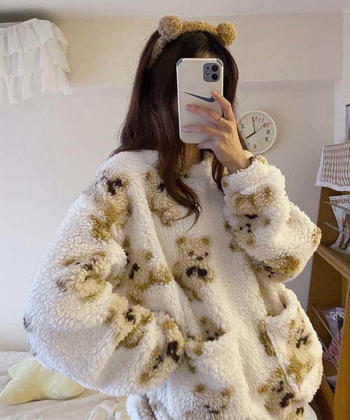 VitaFelice(ヴィータフェリーチェ)の「くまプリント ルームウエア パジャマ 【2点セット】(ルームウェア/パジャマ・レディース・ホワイト/ブラウン・FREE)」の15枚目の写真