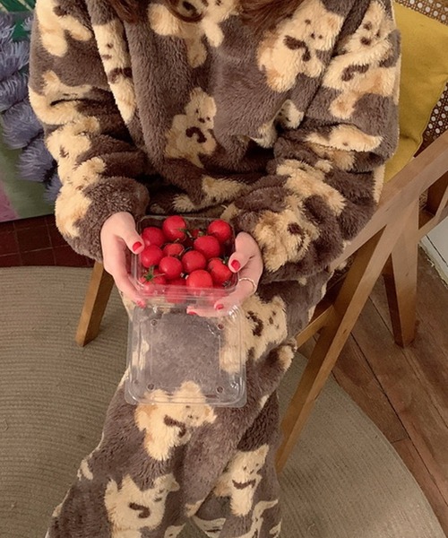 VitaFelice(ヴィータフェリーチェ)の「くまプリント ルームウエア パジャマ 【2点セット】(ルームウェア/パジャマ・レディース・ホワイト/ブラウン・FREE)」の10枚目の写真