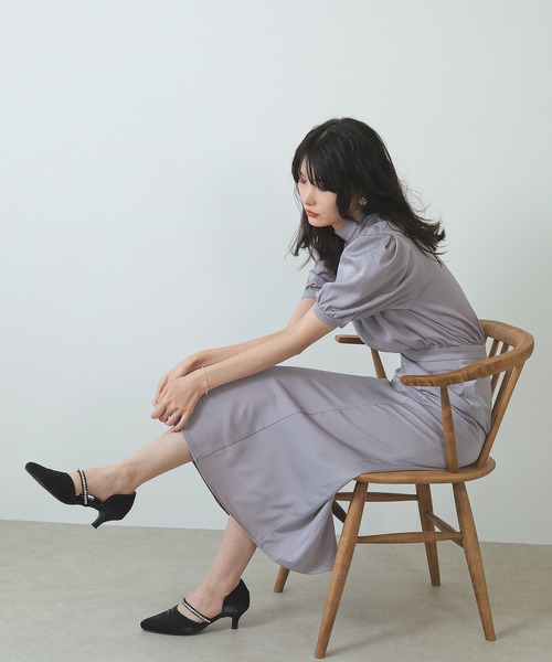 Kana（カナ）の「シンプル フレア ハイネック バックリボン マーメイドドレス パーティー ドレス 結婚式 お呼ばれ オケージョン（ドレス・レディース・ブルー系その他/ライトグリーン/ブラウン・S/M）」の2枚目の写真