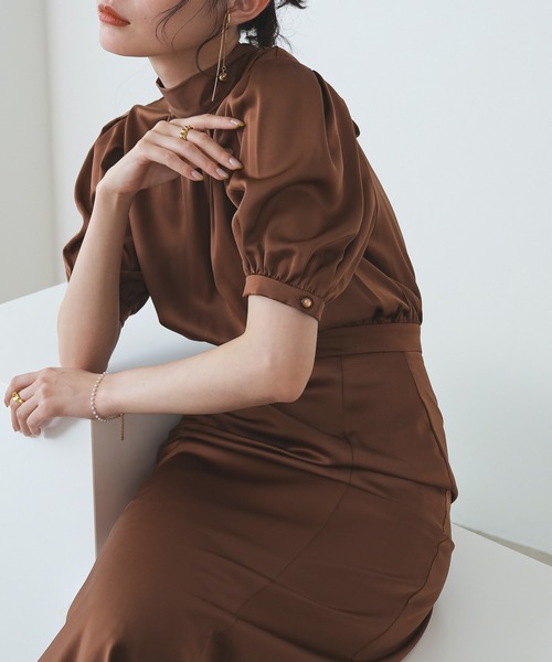 Kana（カナ）の「シンプル フレア ハイネック バックリボン マーメイドドレス パーティー ドレス 結婚式 お呼ばれ オケージョン（ドレス・レディース・ブルー系その他/ライトグリーン/ブラウン・S/M）」の10枚目の写真