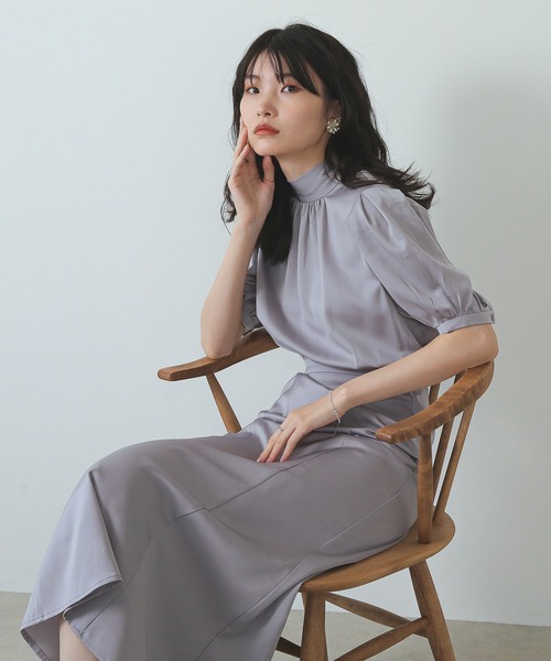 Kana（カナ）の「シンプル フレア ハイネック バックリボン マーメイドドレス パーティー ドレス 結婚式 お呼ばれ オケージョン（ドレス・レディース・ブルー系その他/ライトグリーン/ブラウン・S/M）」の22枚目の写真