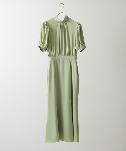 セール】シンプル フレア ハイネック バックリボン マーメイドドレス