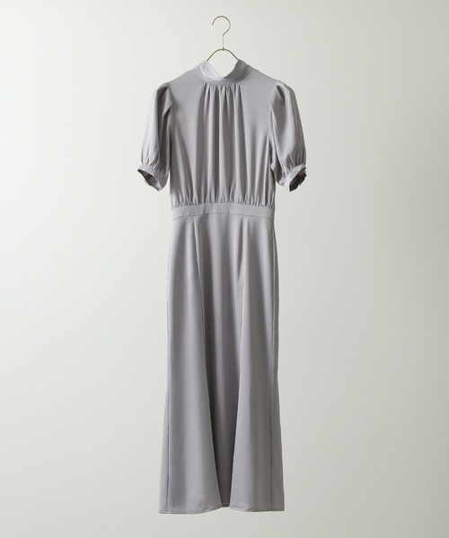 セール】シンプル フレア ハイネック バックリボン マーメイドドレス