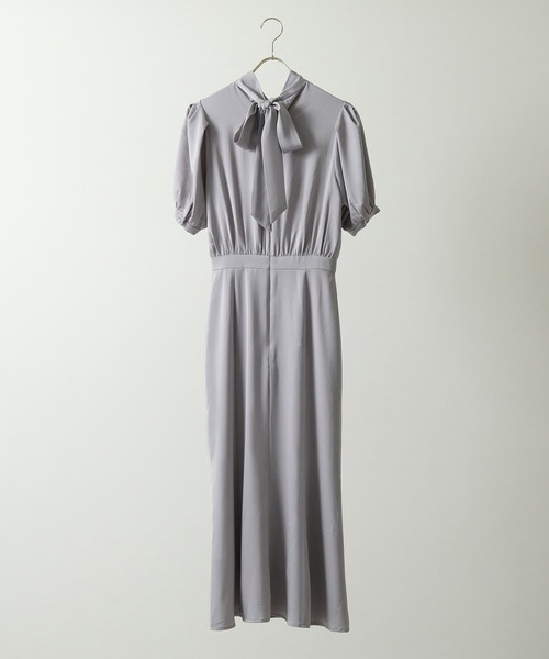 セール】シンプル フレア ハイネック バックリボン マーメイドドレス