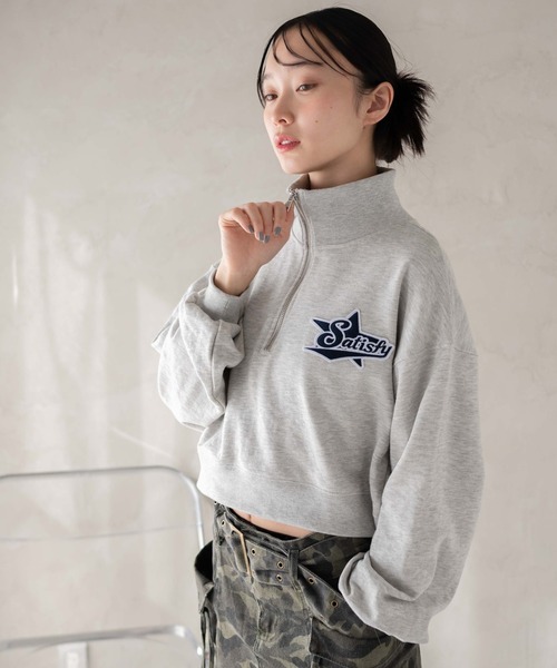 H BEAUTY＆YOUTH ハーフジップ ショートスウェット H＞ ハーフジップ ショートスリーブ クルーザー スウェット