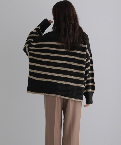 ElegChic(エレグシック)の「ハイネックボーダーニット(ニット/セーター・レディース・ブラック系その他2/ホワイト系その他/ブラック系その他・M/XL/4L)」の10枚目の写真