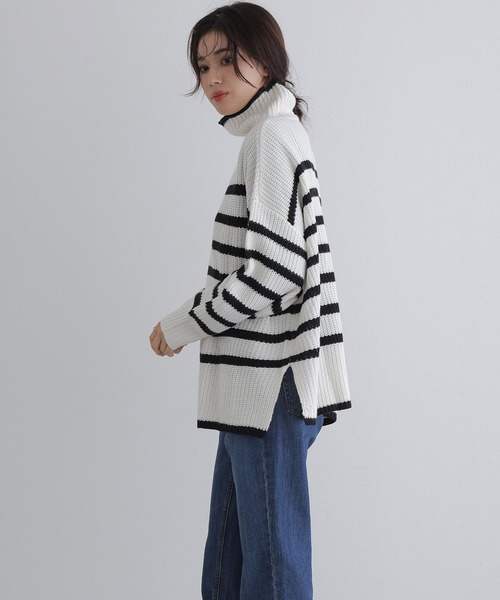 ElegChic(エレグシック)の「ハイネックボーダーニット(ニット/セーター・レディース・ブラック系その他2/ホワイト系その他/ブラック系その他・M/XL/4L)」の12枚目の写真