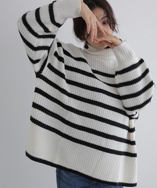 ElegChic(エレグシック)の「ハイネックボーダーニット(ニット/セーター・レディース・ブラック系その他2/ホワイト系その他/ブラック系その他・M/XL/4L)」の13枚目の写真